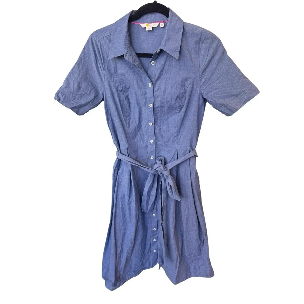 Boden Anastasia Blue Tie Shirt Dress Women's Size 10r Nautical Cotton Stretch‎ - Picture 2 of 7